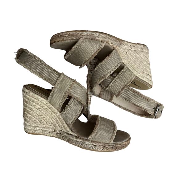 Bettye Muller Tan Wedge Espadrille Slingback Fray Strappy Sandals 37 US 7 - Picture 1 of 7